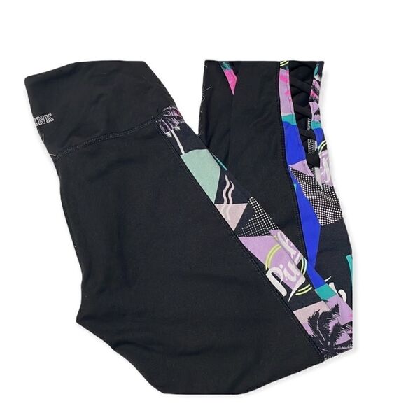 Victorias Secret Pink Ultimate High Rise Retro Graffiti Leggings Neon Cut Out XS - Picture 5 of 8